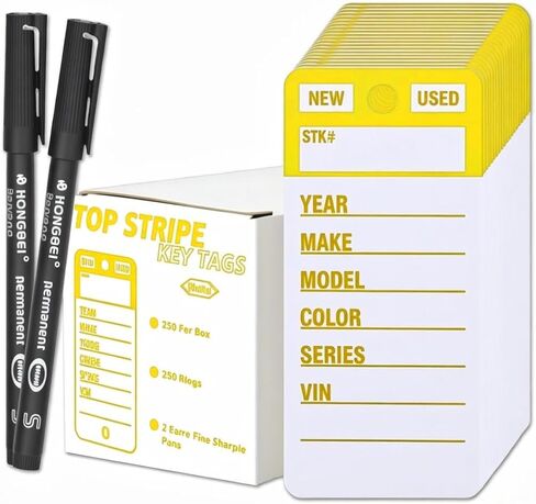 Top Stripe Purple 250 Pcs Key Tags with 250 Rings & 2 Black Markers - Heavy Duty, Waterproof, Write On, Tear Proof, Car Dealership Vinyl Poly Key Tags in Saudi Arabia