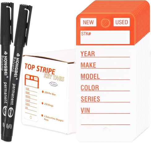 Top Stripe Purple 250 Pcs Key Tags with 250 Rings & 2 Black Markers - Heavy Duty, Waterproof, Write On, Tear Proof, Car Dealership Vinyl Poly Key Tags in Saudi Arabia