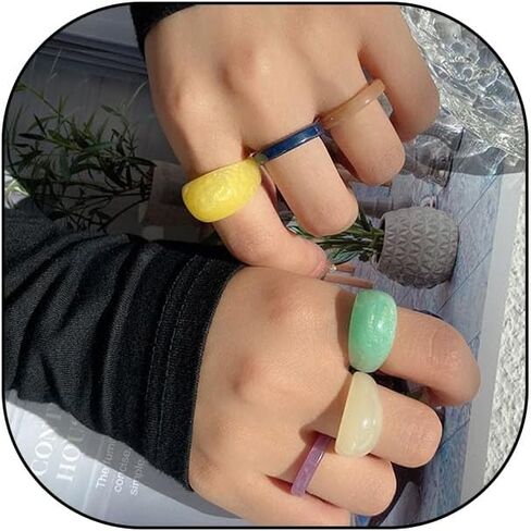 Resin Chunky Rings Set for Women 6pcs Multicolor Transparent Plastic Acrylic Rings Knuckle Stackable Rings Cute Y2k Statement Chunky Resin Rings Trendy Aesthetic Jewelry Set in Saudi Arabia