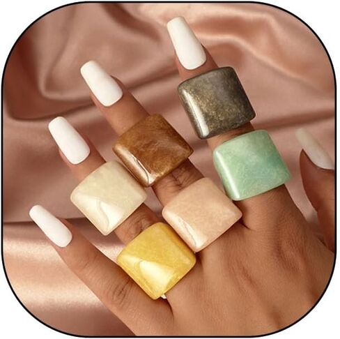 Resin Chunky Rings Set for Women 6pcs Multicolor Transparent Plastic Acrylic Rings Knuckle Stackable Rings Cute Y2k Statement Chunky Resin Rings Trendy Aesthetic Jewelry Set in Saudi Arabia