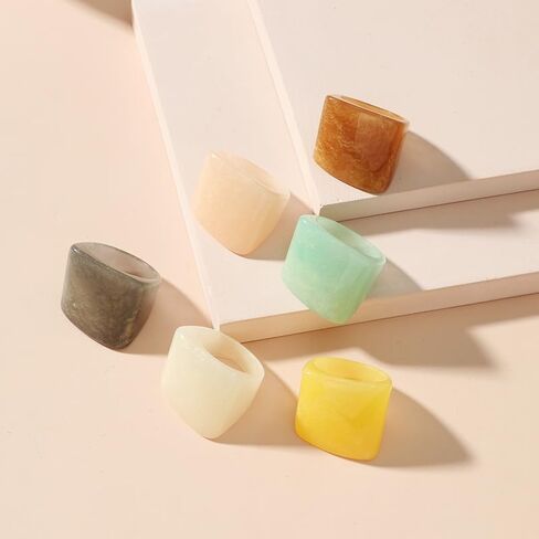 Resin Chunky Rings Set for Women 6pcs Multicolor Transparent Plastic Acrylic Rings Knuckle Stackable Rings Cute Y2k Statement Chunky Resin Rings Trendy Aesthetic Jewelry Set in Saudi Arabia