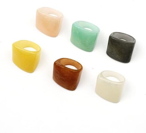 Resin Chunky Rings Set for Women 6pcs Multicolor Transparent Plastic Acrylic Rings Knuckle Stackable Rings Cute Y2k Statement Chunky Resin Rings Trendy Aesthetic Jewelry Set in Saudi Arabia