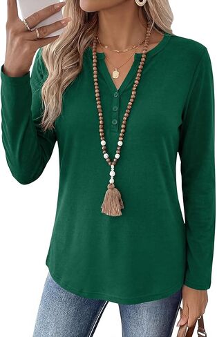 Women's Tops Casual Long Sleeve Shirts Casual V Neck Blouses Fall Fashion 2025 in Saudi Arabia