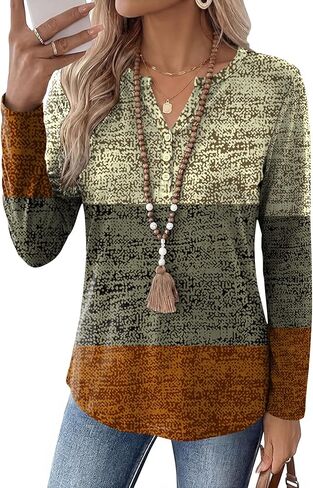 Women's Tops Casual Long Sleeve Shirts Casual V Neck Blouses Fall Fashion 2025 in Saudi Arabia