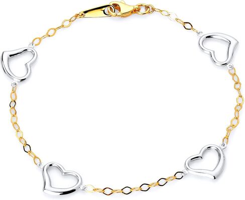 Wellingsale 14k Two 2 Tone White and Yellow Gold Heart Link Bracelet with Lobster Claw Clasp - 7.5" in Saudi Arabia