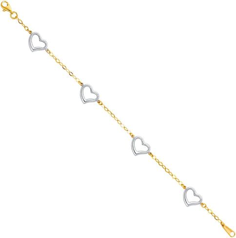 Wellingsale 14k Two 2 Tone White and Yellow Gold Heart Link Bracelet with Lobster Claw Clasp - 7.5" in Saudi Arabia