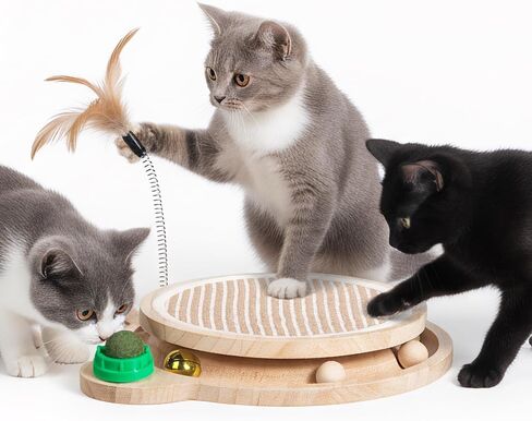 Toy Cat Scratcher التفاعلية ، وسادة خدش سيزال ، خشب لعبة هريرة مع مسار كرة الجرس ، ودعابة الريشة للتمرين البدني العقلي لغز in Kuwait