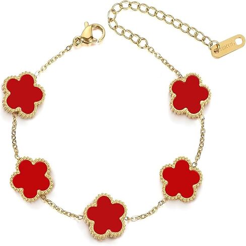 سوار Lucky Four Leaf Clover للنساء، سوار مطلي بالذهب عيار 18 قيراط، سوار ساحر على شكل زهرة محظوظة مجوهرات للارتداء اليومي والهدايا in Saudi Arabia