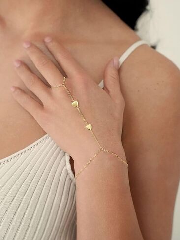 NECOCY Hand Chain Bracelet for Women Trendy, Dainty 14K Gold Plated/Silver Plated Ring Bracelet Stack Simple Cross Pearl Beaded Heart Adjustable Finger Ring Hand Chain Jewelry Gift Christmas Daily in Saudi Arabia