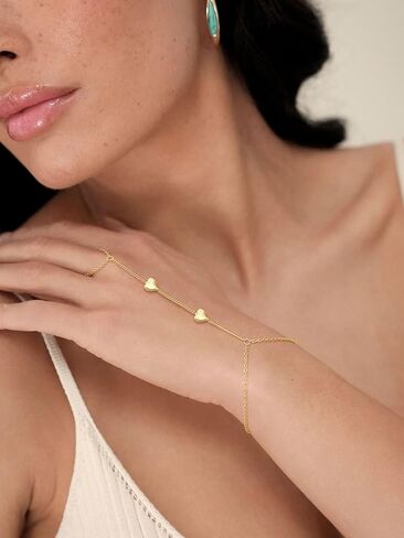 NECOCY Hand Chain Bracelet for Women Trendy, Dainty 14K Gold Plated/Silver Plated Ring Bracelet Stack Simple Cross Pearl Beaded Heart Adjustable Finger Ring Hand Chain Jewelry Gift Christmas Daily in Saudi Arabia