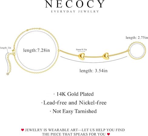 NECOCY Hand Chain Bracelet for Women Trendy, Dainty 14K Gold Plated/Silver Plated Ring Bracelet Stack Simple Cross Pearl Beaded Heart Adjustable Finger Ring Hand Chain Jewelry Gift Christmas Daily in Saudi Arabia