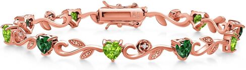Gem Stone King 18K Rose Gold Plated Silver Heart Shape Green Nano Emerald Green Peridot and Round White Lab Grown Diamond Greek Vine Flower Tennis Bracelet For Women (5.04 Cttw, 7.5 Inch) in Saudi Arabia