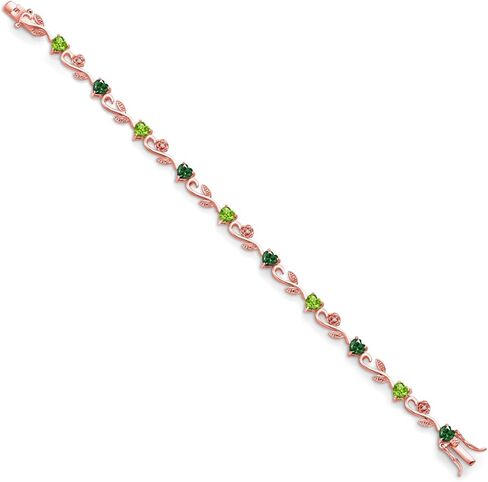 Gem Stone King 18K Rose Gold Plated Silver Heart Shape Green Nano Emerald Green Peridot and Round White Lab Grown Diamond Greek Vine Flower Tennis Bracelet For Women (5.04 Cttw, 7.5 Inch) in Saudi Arabia