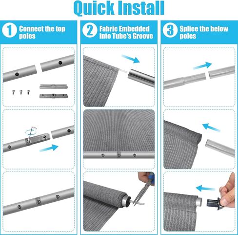 مظلات أماجينيكس الخارجية الدوارة، 220GSM HDPE خارجية بدون أسلاك للفناء، ستائر خارجية قابلة للطي لشرفة الشرفة 10 بوصة (عرض) × 8 بوصة (ارتفاع)، تصميم أعمدة مقسمة، رمادي in Kuwait