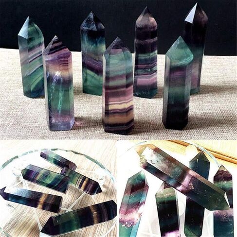 Colorful Striped Fluorite Crystal Wand - 4-7CM Hexagonal Healing Stone in Saudi Arabia