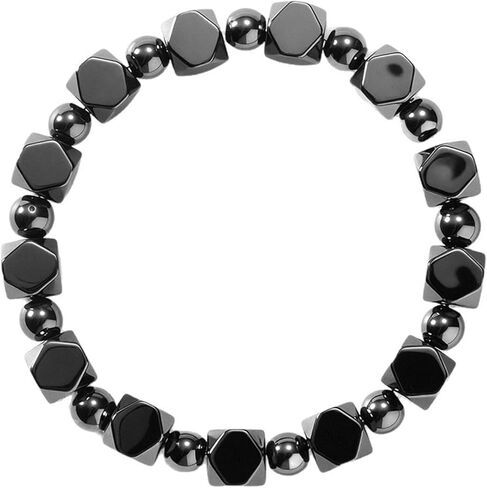Black Obsidian Bracelet for Men 8mm Irregular Hematite Stretch Bracelet Natural Healing Stone Beaded Bracelet Anxiety Stress Relief Bracelet Handmade Jewelry Gift for Women Men in Saudi Arabia