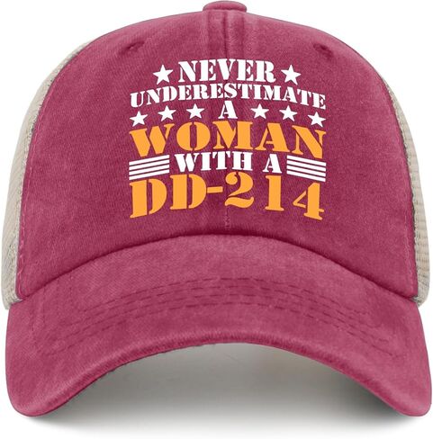 Never Underestimate A Woman with A Dd-214 Hat Women Cap Mens Trucker Hats Gifts for Daughter Hiking Hats in Saudi Arabia