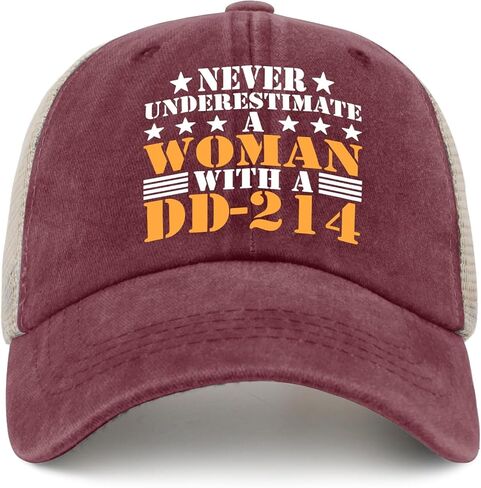 Never Underestimate A Woman with A Dd-214 Hat Women Cap Mens Trucker Hats Gifts for Daughter Hiking Hats in Saudi Arabia