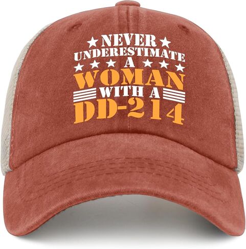 Never Underestimate A Woman with A Dd-214 Hat Women Cap Mens Trucker Hats Gifts for Daughter Hiking Hats in Saudi Arabia