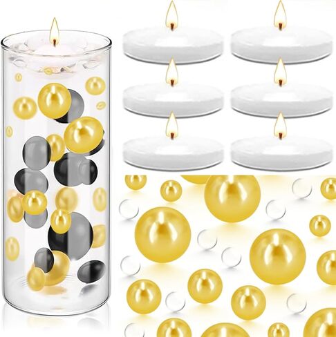 10000 Pcs Water Beads 200 Pcs Floating Pearls and 6 Pcs Floating Candles NO Hole Pearl Water Gel Beads for Vases Floating Candles for Centerpieces Home Weddings Table Party Decor(White, Red) in Kuwait