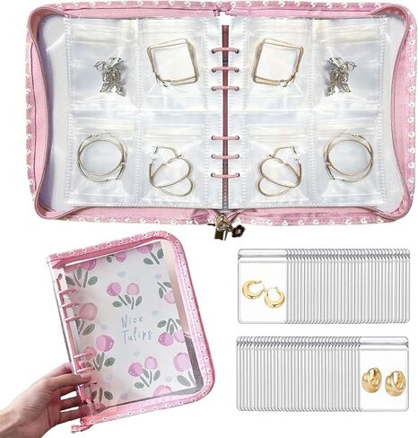 Jewelry Organizer Travel,Jewelry Storage Book with 45 Portable thick PVC pouches,Jewelry Organizer Zipper Bags for Necklaces Bracelet Rings and Earrings (front cover removable),Black in Saudi Arabia