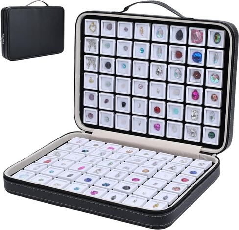 PH PandaHall 96pcs Gemstone Storage Box 1.1" Diamond Displays Case Leather Crystal Collection Box Jewelry Storage Container White Gem Jars with Foam Insert for Rhinestone Diamond Showcase Collectibles in Saudi Arabia