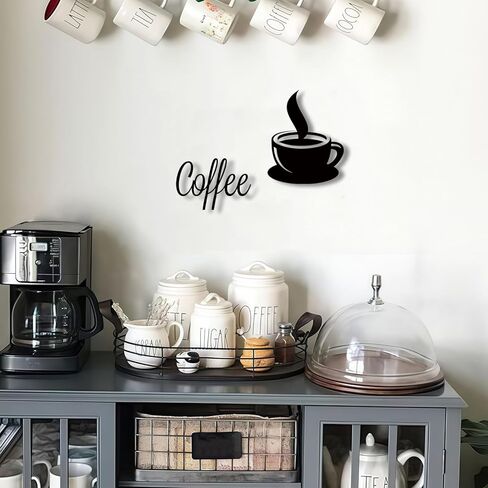 Black Metal Coffee Cup Wall Decor with Steaming Design for Kitchen Wall Art Decor Coffee Bar Accessories in Saudi Arabia