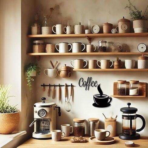 Black Metal Coffee Cup Wall Decor with Steaming Design for Kitchen Wall Art Decor Coffee Bar Accessories in Saudi Arabia