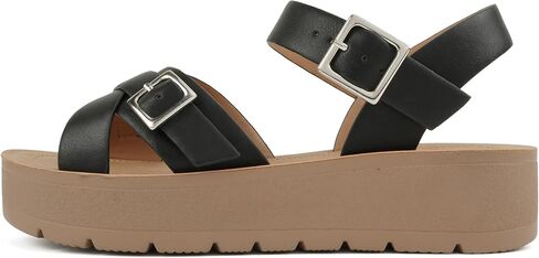 Soda Enjoy ~ Women Round Toe Multi-Strap Platform Sandal with Two Buckles in Saudi Arabia