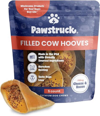 Pawstruck Peanut Butter Filled Cow Hooves for Dogs – Made in USA, Long-Lasting Dental Treats and Chews – Beef Hoof – 5 Count – Packaging May Vary in Kuwait