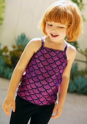 Made in USA Girls Cami Spaghetti Strap Tee Tshirt Fun Colorful Metallic Shiny Mermain Print Tank Top f in Saudi Arabia