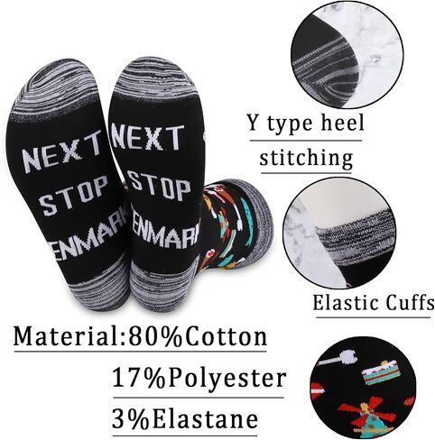 JXGZSO Denmark Travel Gift Next Stop Denmark Socks Traveler Gift Denmark Souvenir Socks Danish landmark Trip Gift in Saudi Arabia