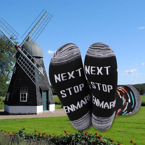 JXGZSO Denmark Travel Gift Next Stop Denmark Socks Traveler Gift Denmark Souvenir Socks Danish landmark Trip Gift in Saudi Arabia