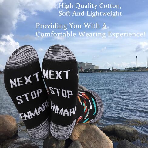 JXGZSO Denmark Travel Gift Next Stop Denmark Socks Traveler Gift Denmark Souvenir Socks Danish landmark Trip Gift in Saudi Arabia