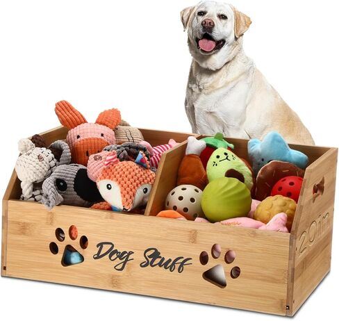 صندوق einuosen dog stuff bin ، 20 'Bamboo Stuff Toys Storage Storage Bin مع مقبض العظم ونمط قطع ، وحاوية لتنظيم وتخزين الكلاب المقود مضغ ألعاب المنظم الملحقات in Kuwait