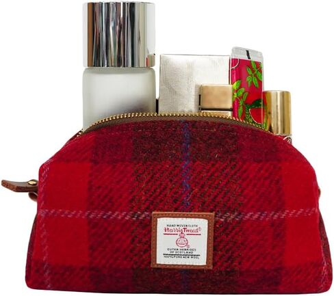 Harris Tweed Wool Cosmetic Bag, Large Capacity Scottish Tartan Handmade Makeup Organizer, Stain-Resistant Travel Toiletry Pouch for Women (Yellow) in Kuwait