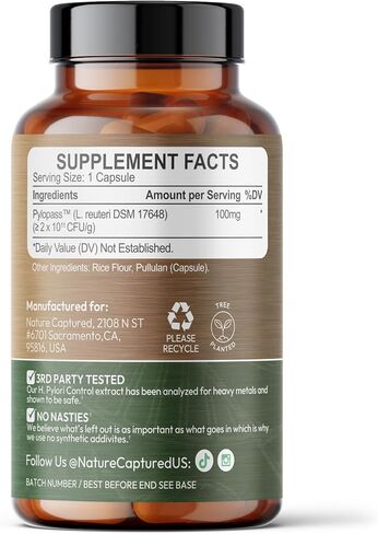 التحكم في H Pylori - مع Pylopass ™ - كبسولات Lactobacillus Reuteri DSM 17648-60 - 200 مليار CFU / g - يدعم القضاء على البكتيريا السيئة في المعدة والأمعاء - GMP - خالي من الإضافات in Saudi Arabia