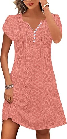 Disamer Womens Casual Dresses Short Sleeve Summer Dresses 2025 Boho Floral Beach Sundresses Spring A-Line Dress with Pockets in Kuwait