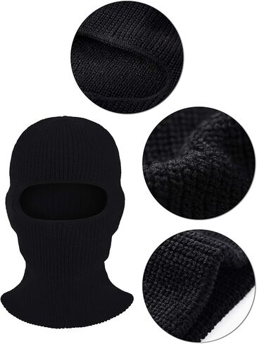 2 Pieces 1 Hole Ski Mask Knitted Face Cover Winter Balaclava Full Face Mask for Men Women Winter Outdoor Sports Black in Saudi Arabia