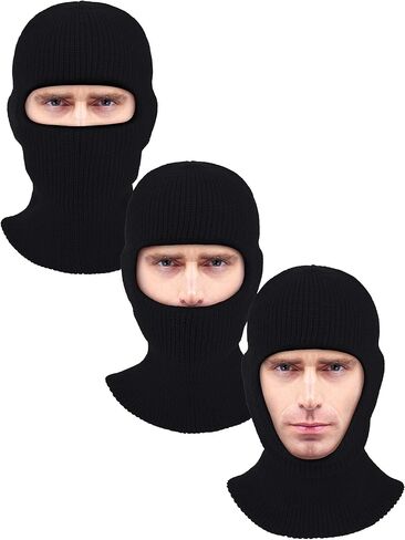 2 Pieces 1 Hole Ski Mask Knitted Face Cover Winter Balaclava Full Face Mask for Men Women Winter Outdoor Sports Black in Saudi Arabia