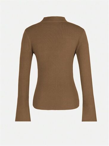 SweatyRocks Women's Criss Cross Wrap Sweaters Long Sleeve Fitted Knit Cozy Pullover Winter Tops Coffee Brown Small in Saudi Arabia