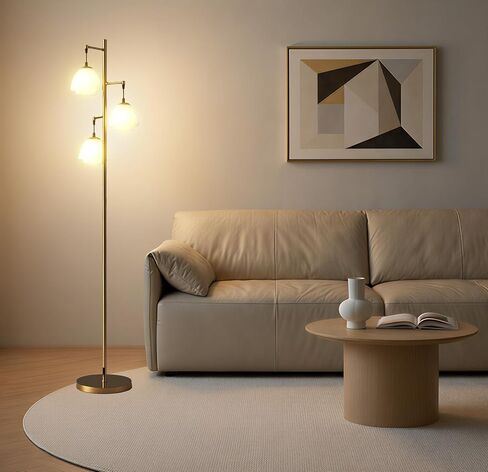 Fiqevs 4 Globe Pink Floor Lamp ، مصباح واقف حديثًا مع عاكس الكرة المصنوع من الزجاج ومصابيح LED 3000K ، مصباح طويل القامة معاصر لغرفة المعيشة ، غرفة نوم in Kuwait