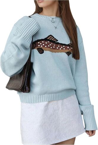 Women's Animal Graphic Sweater Crew Neck Long Sleeve Jumpers Pullover Sweaters in Saudi Arabia