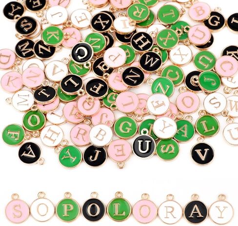 104Pcs Letter Charms for Jewelry Making,Charm for Bracelet Initial Charms,Double Sided Metal Letter Charms A-Z Alphabet Charm for Necklace Bracelet DIY Making (Black, White) in Saudi Arabia
