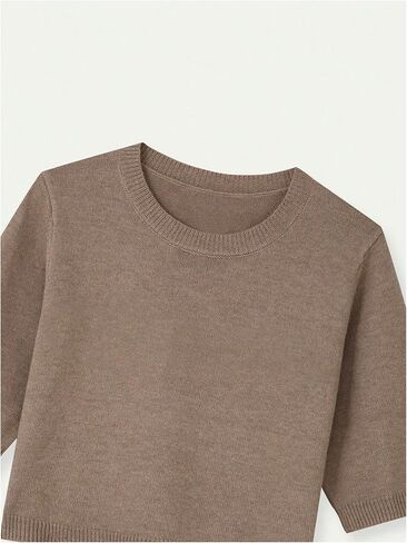 GORGLITTER Women's Short Sleeve Cropped Sweater Trendy Crew Neck Oversized Pullover Tops in Saudi Arabia