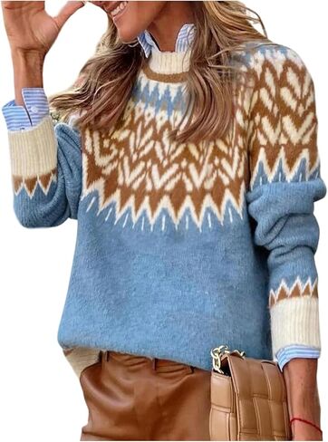 GORGLITTER Women's Color Block Cozy Cute Fall Sweaters Trendy Chevron Long Sleeve Turtleneck Chunky Cable Knit Sweater in Saudi Arabia