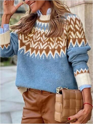 GORGLITTER Women's Color Block Cozy Cute Fall Sweaters Trendy Chevron Long Sleeve Turtleneck Chunky Cable Knit Sweater in Saudi Arabia