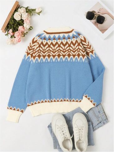 GORGLITTER Women's Color Block Cozy Cute Fall Sweaters Trendy Chevron Long Sleeve Turtleneck Chunky Cable Knit Sweater in Saudi Arabia