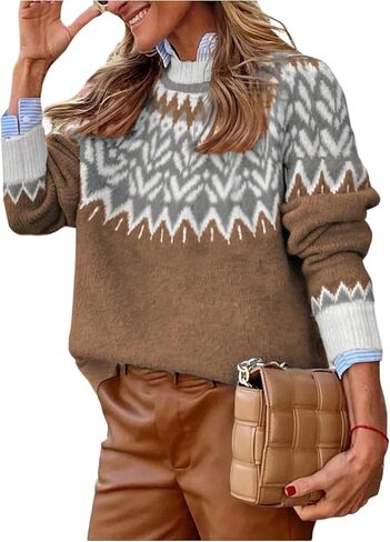GORGLITTER Women's Color Block Cozy Cute Fall Sweaters Trendy Chevron Long Sleeve Turtleneck Chunky Cable Knit Sweater in Saudi Arabia