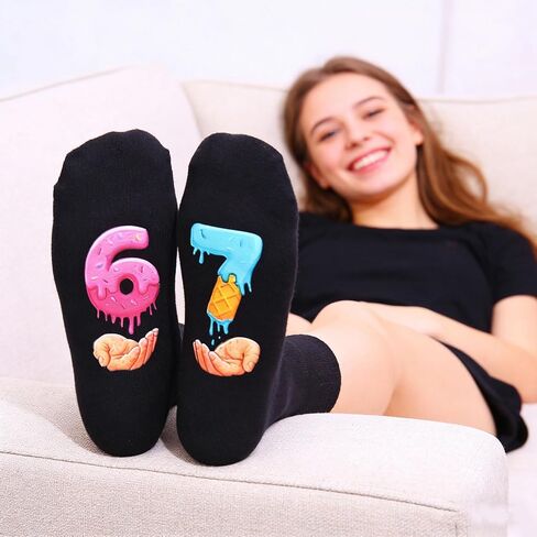 Funny Trendy Meme 67 Six Seven Socks, I'm Not Sleeping Cotton Crew Socks Unique Gift for Him Her in Saudi Arabia